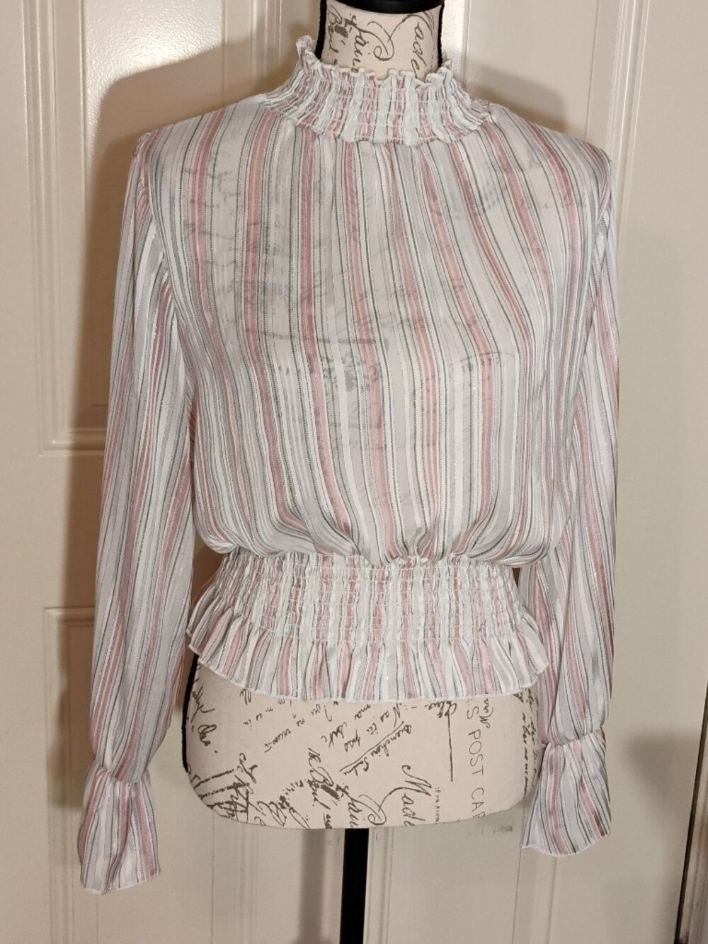 Nylon Apparel Blouse Junior Girl Size Large Color White and Pink